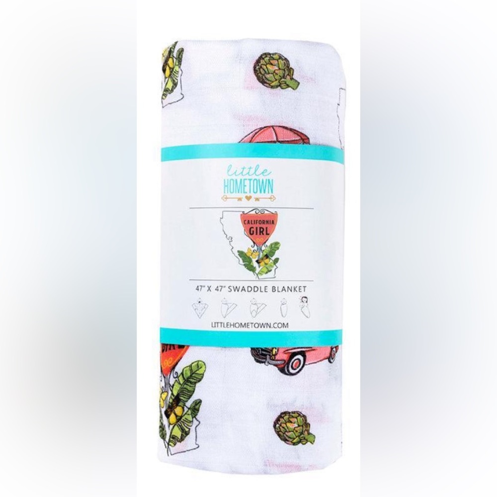 NWT Little Hometown California Baby Muslin Swaddle Blanket & Burp Cloth/Bib